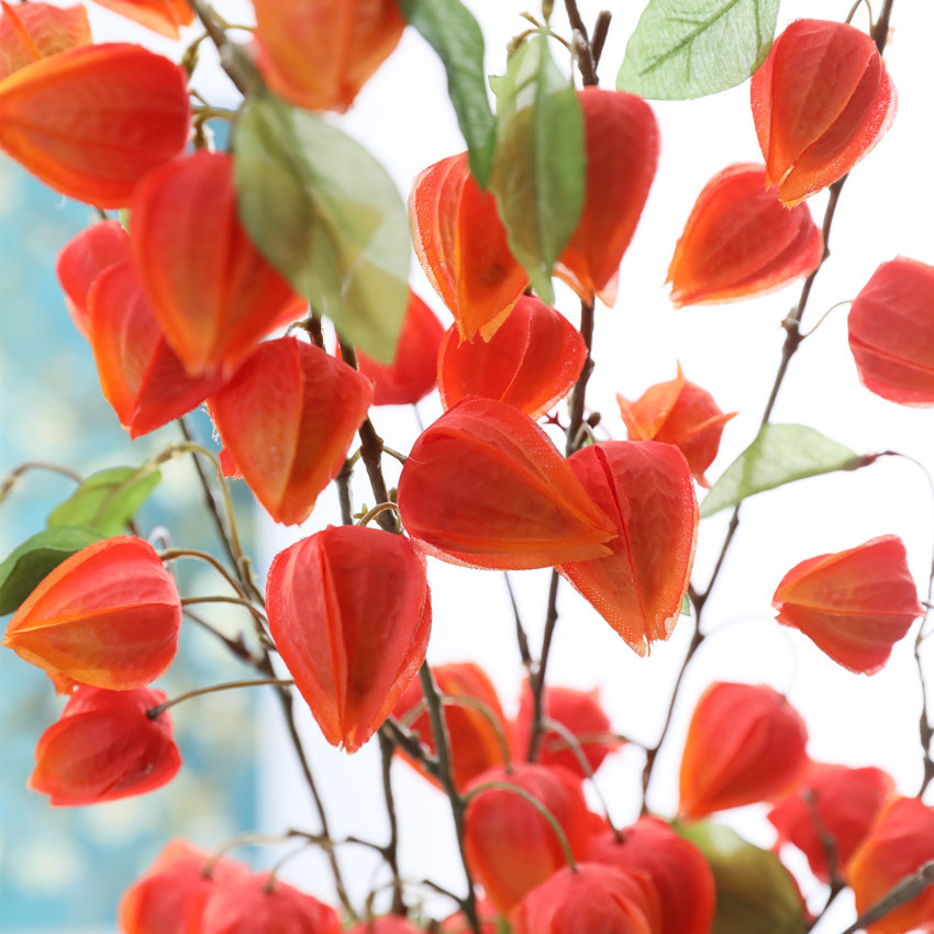仿真花厂家 灯笼花假花 美式绢花 灯笼果 家居装饰布置仿真红果