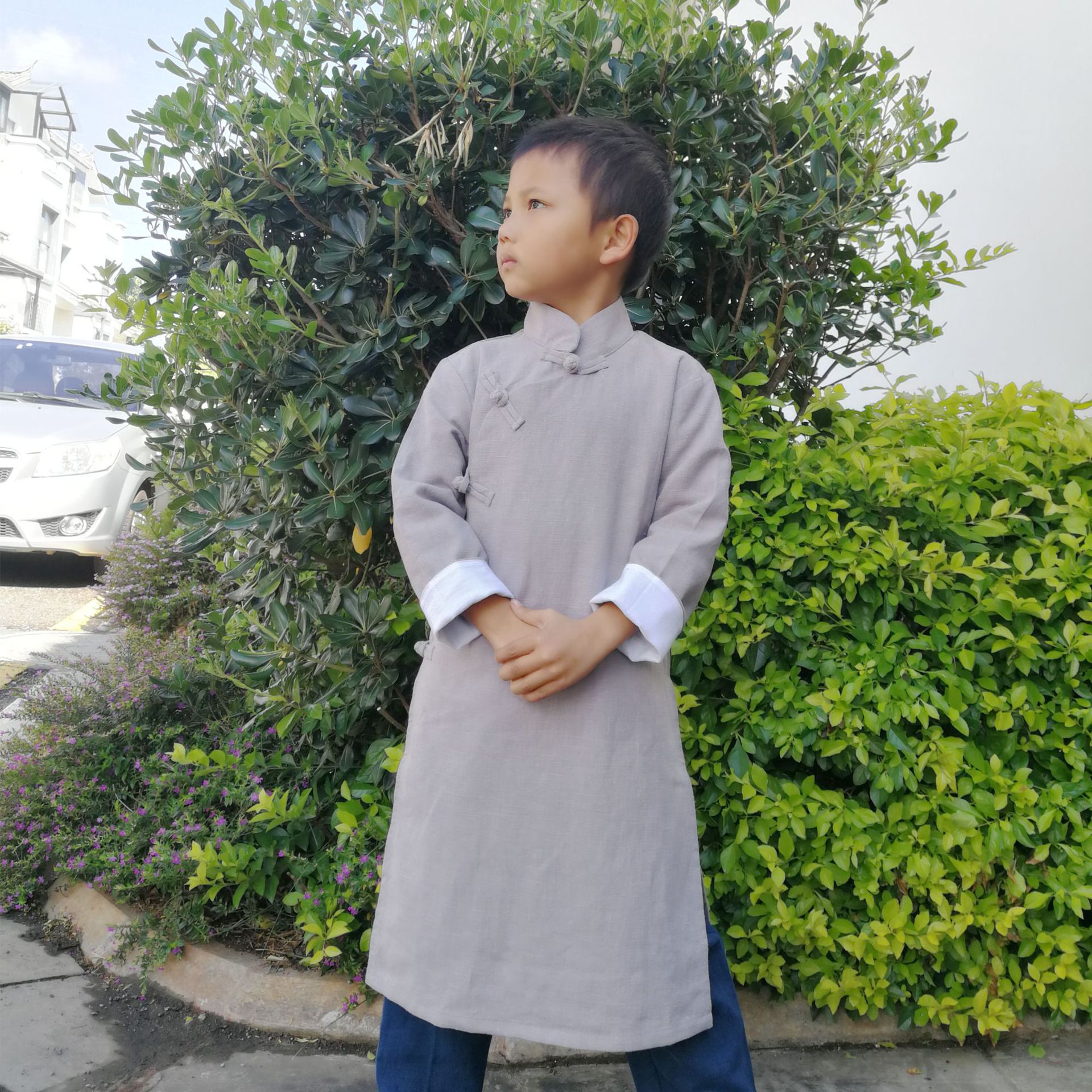 棉麻长袍马褂古装男童唐装儿童汉服长衫宝宝民国相声武术文艺演出