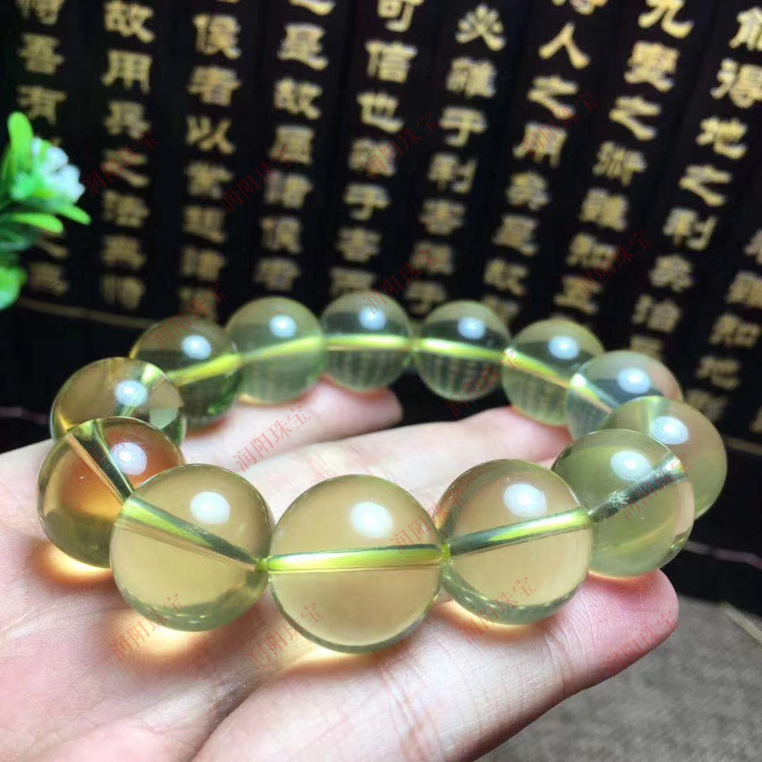 runyangshi东海天然黄水晶 巴西原石打磨男女款单圈手链手串批发