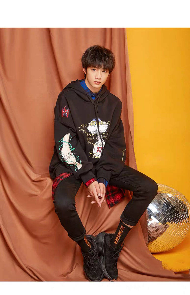 tnt时代少年团同款学生情侣装卫衣宽松印花加绒加厚连帽卫衣外套