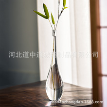 玻璃鹤首花插 细长颈日式花瓶 中式禅意玉净瓶茶席茶室空间用花器