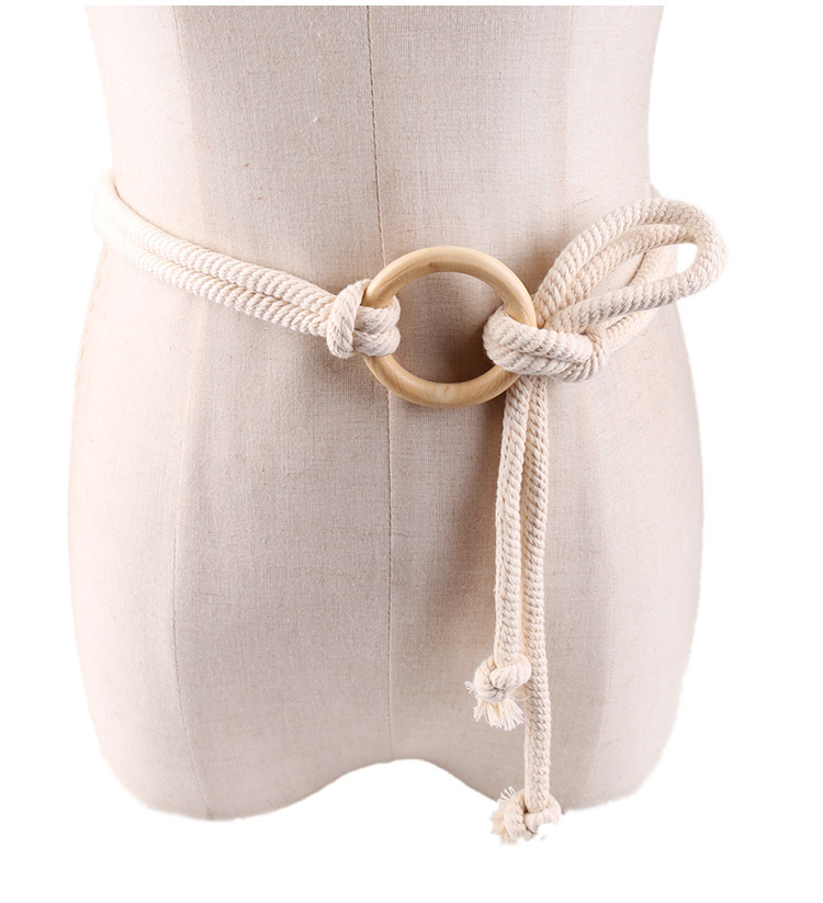 森林系休闲腰带百搭棉绳腰链女士圆环木扣打结流苏细皮带装饰腰绳