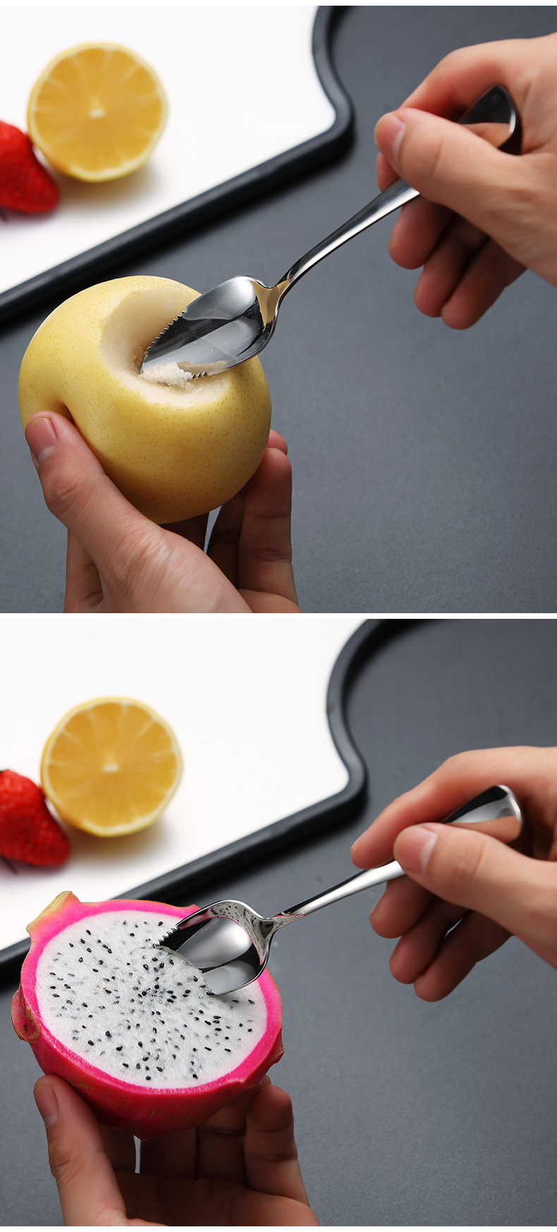 宝宝吃水果刮泥勺器 304不锈钢勺子婴儿挖水果泥勺子刮苹果泥勺