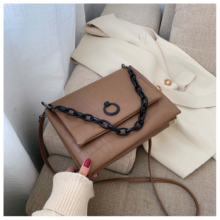 超软质感石头纹信封包大容量双层链条单肩包韩国百搭斜挎女包批发