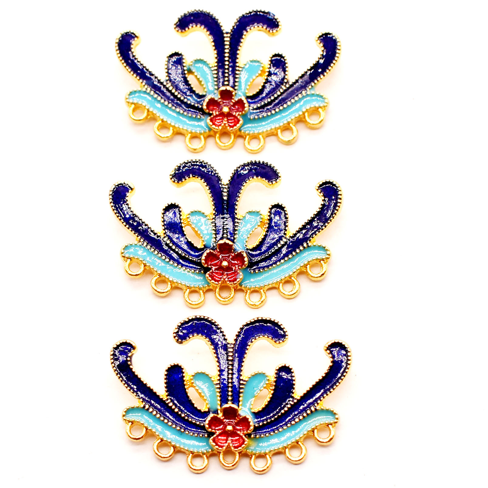 合金滴油景泰蓝毛衣链饰品配件烧蓝古风蝴蝶花新娘头饰吊坠挂件