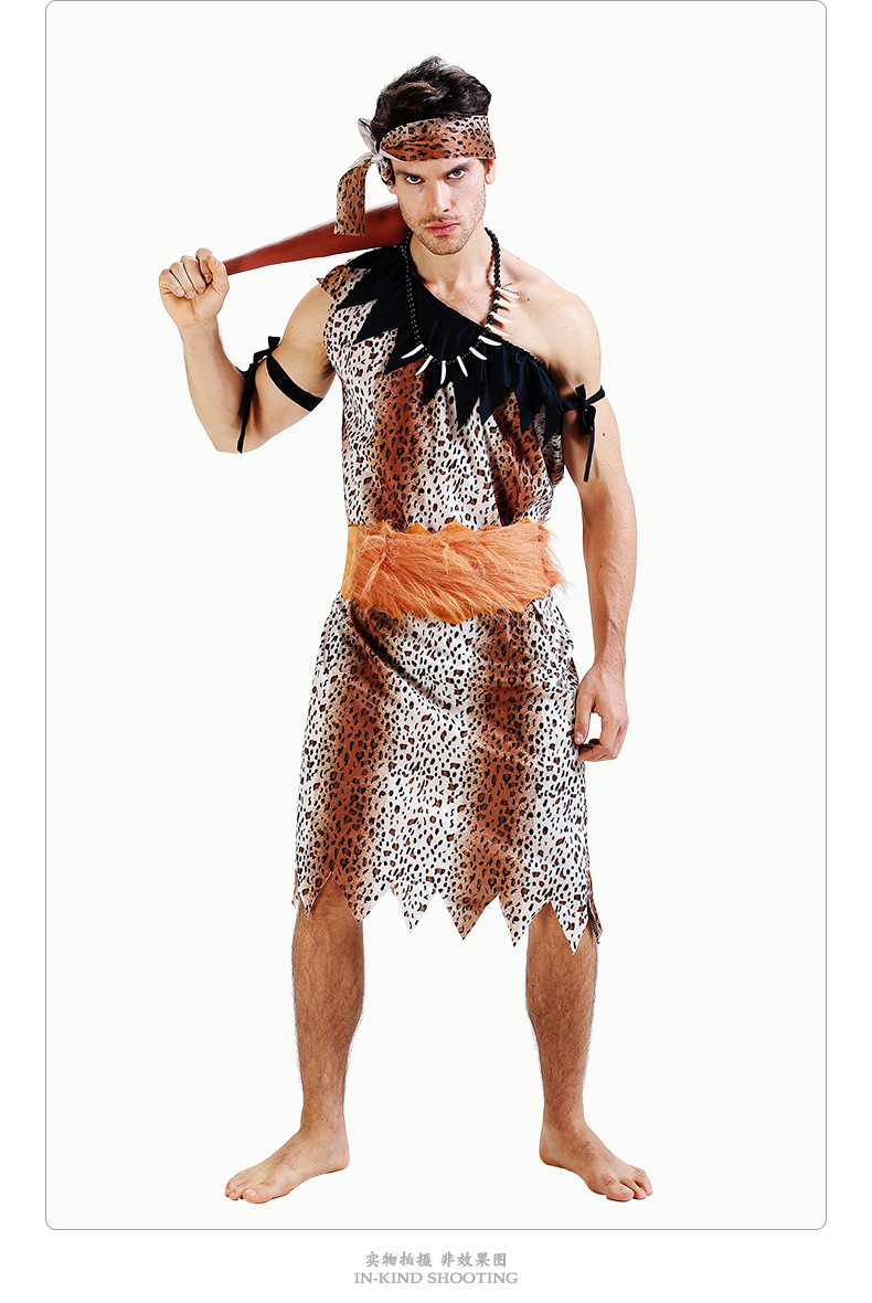 万圣节摩登原始人情侣豹纹狂野人原始服装搞笑演出衣服土著人服饰