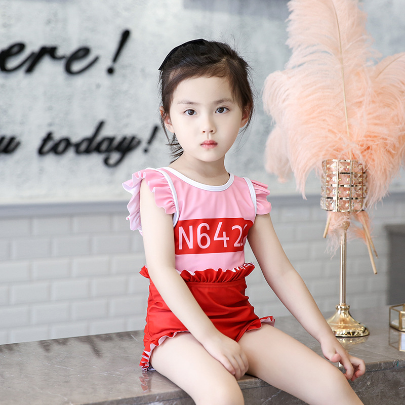 2019韩版儿童泳衣女孩连体裙摆三角裤女童泳装女中小童公主游泳衣