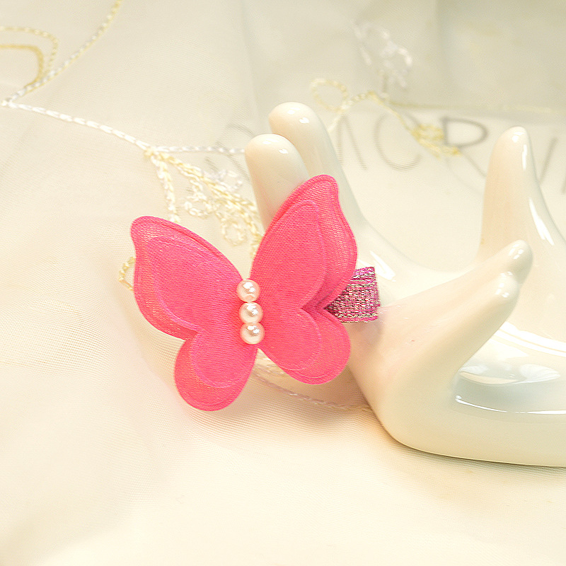 韩版珍珠小蝴蝶儿童发夹布艺头花女童头饰女孩发饰品韩国宝宝发夹