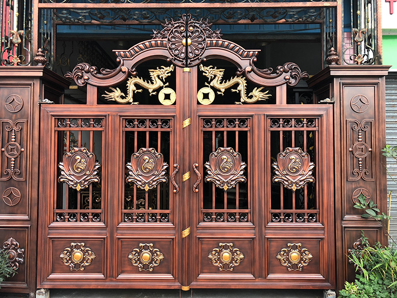 中式别墅庭院铝大门 电动平开铝合金大门 仿铜铝艺大门 厂家定制