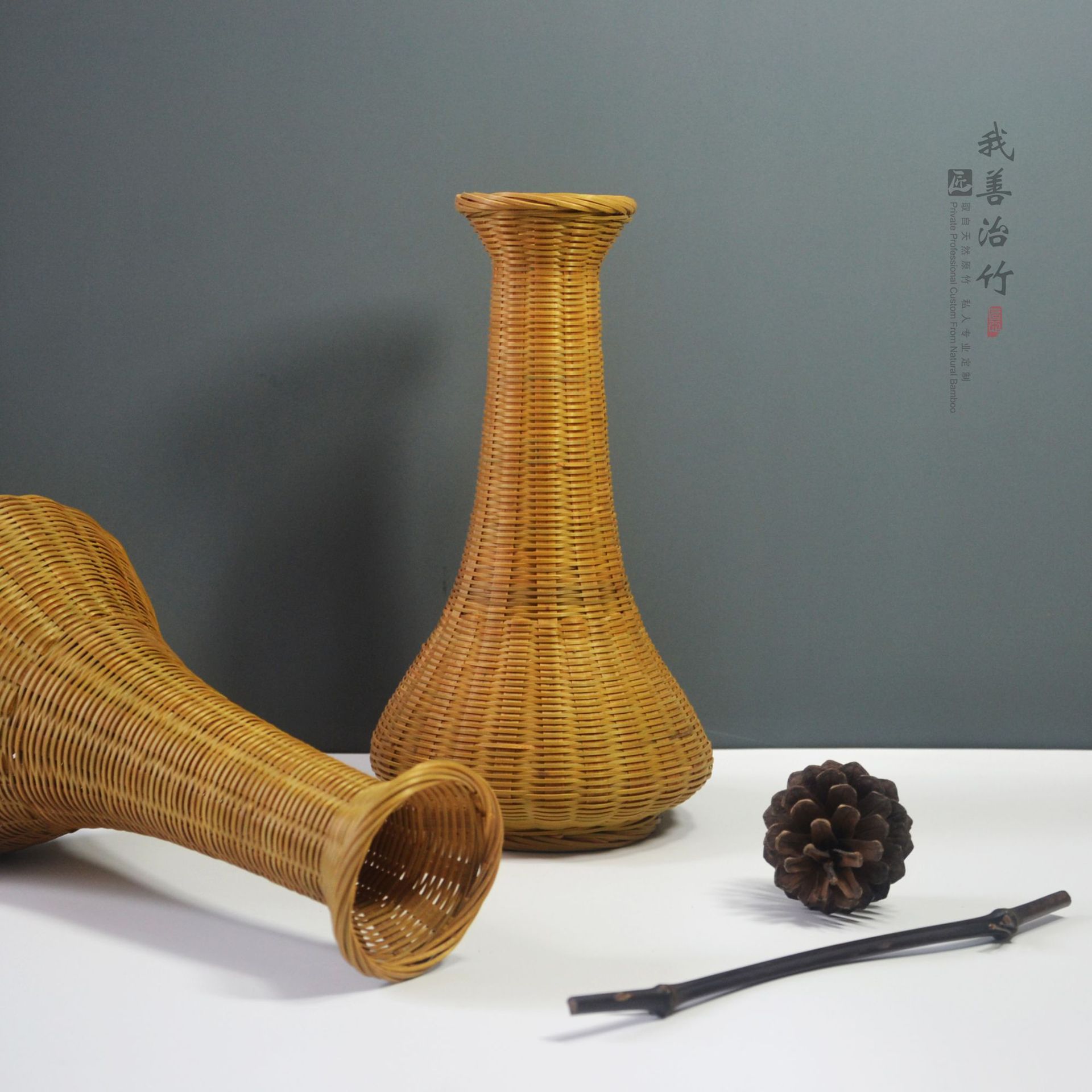 厂家直供竹编花瓶竹编花器竹编花插竹编花钵竹编摆件手工竹编制品