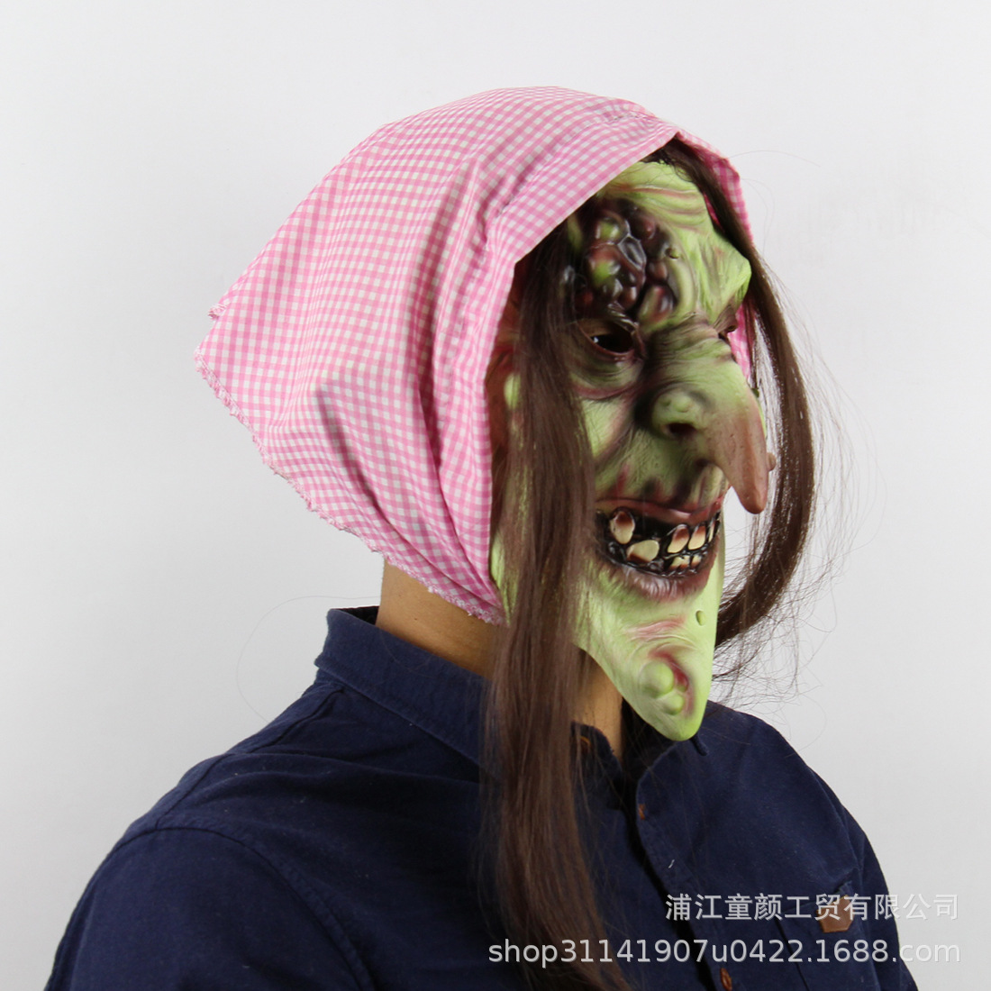 万圣节恐怖面具 长鼻子女巫头套面具 小红帽老巫婆面具乳胶面具