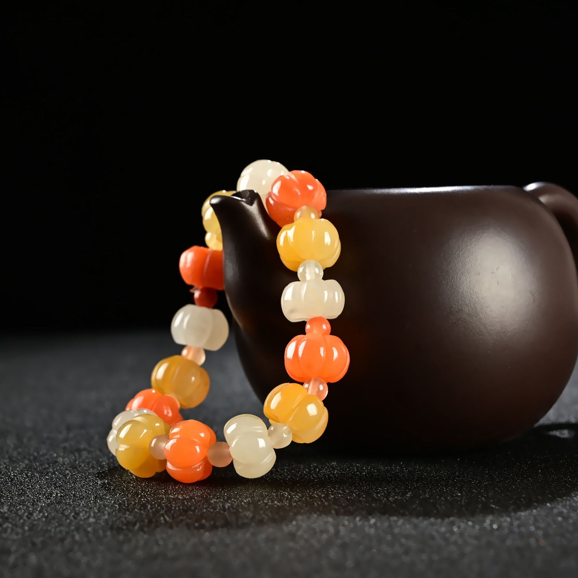 新疆和田玉天然乌尔禾多彩宝石光冰种金丝玉南瓜手串手链戈壁玉