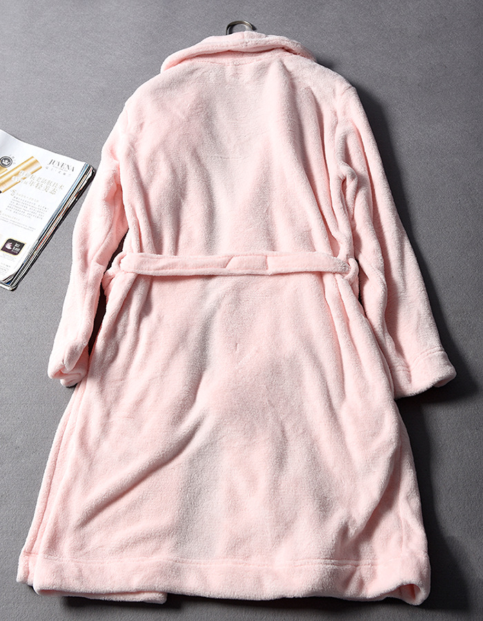 ffk64巨舒适抗静电系带翻领精细法兰绒家居睡袍浴袍秋冬女装