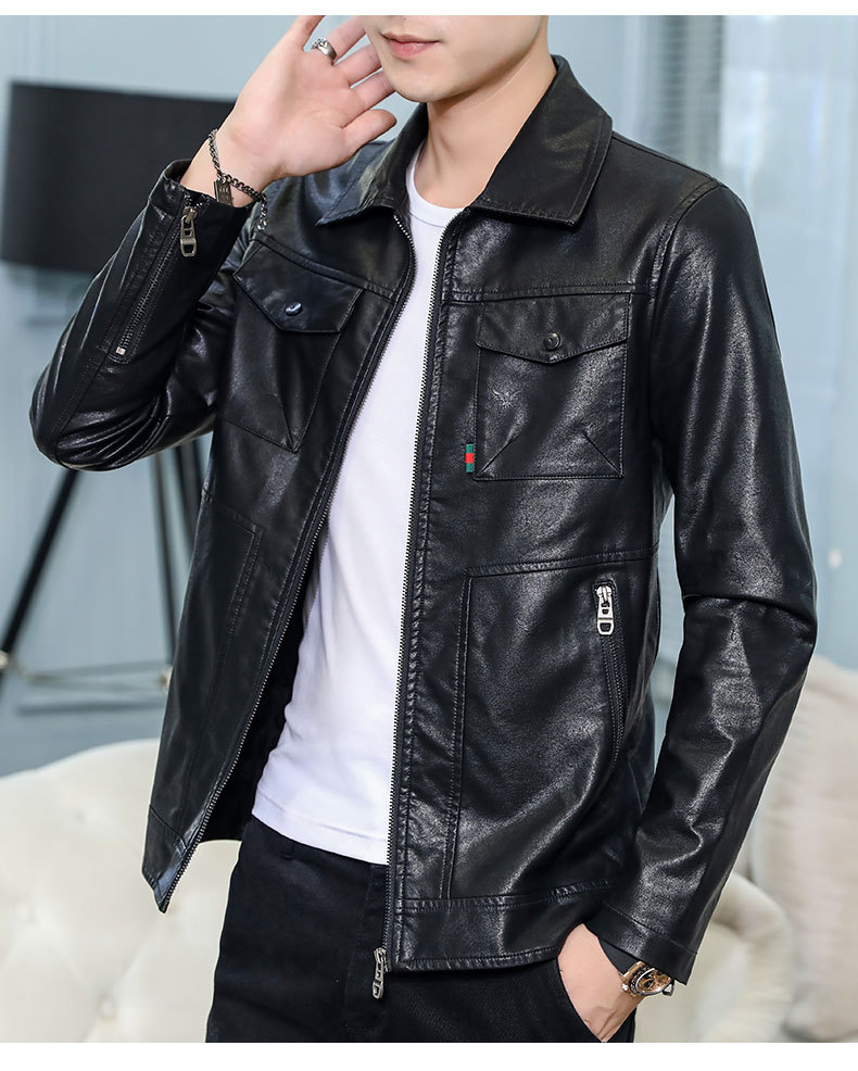 2019新款皮衣男潮流韩版皮夹克男士翻领机车服修身春秋季青年立领