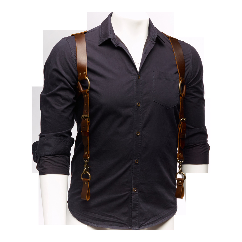 预售款全真皮枪套式成人背带搭配马甲西服西裤吊裤带牛仔男士背带