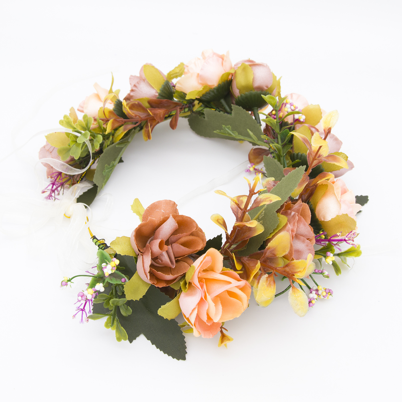 跨境专供仿真布艺玫瑰花环 新娘头饰沙滩写真度假发带发箍