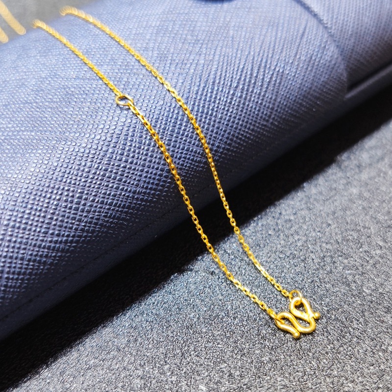 足金999纯黄金项链十字链女细链纯金锁骨链素金链子百搭m扣裸链