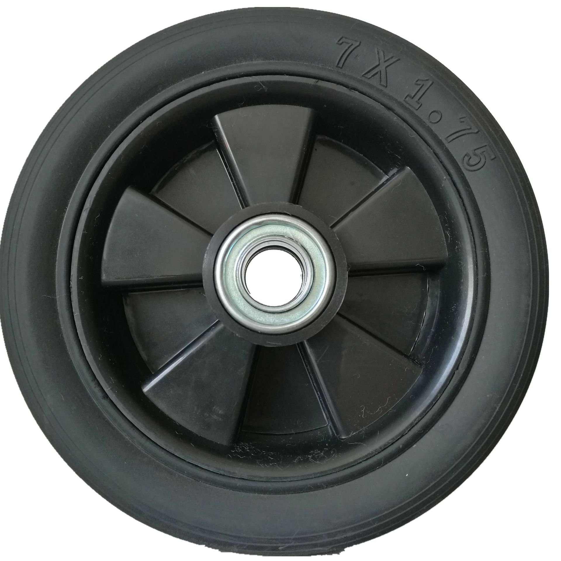 7寸发电机空压机电焊机实心橡胶轮子 轴承塑料轮辐脚轮