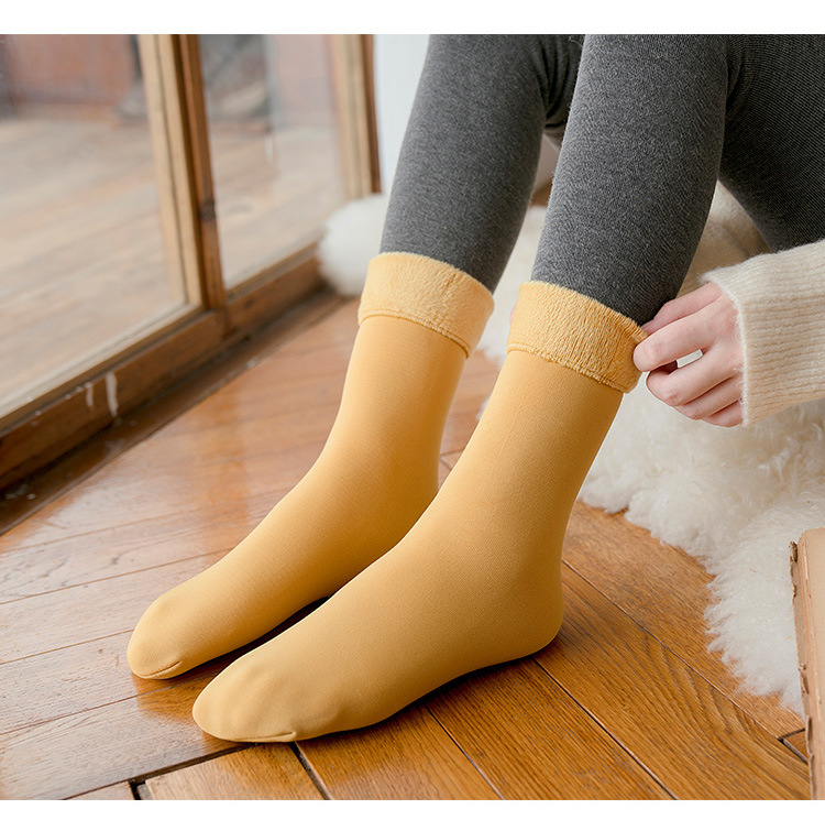 女士雪地袜 加厚加绒地板袜纯色光腿加厚中筒袜女厂家批发直销