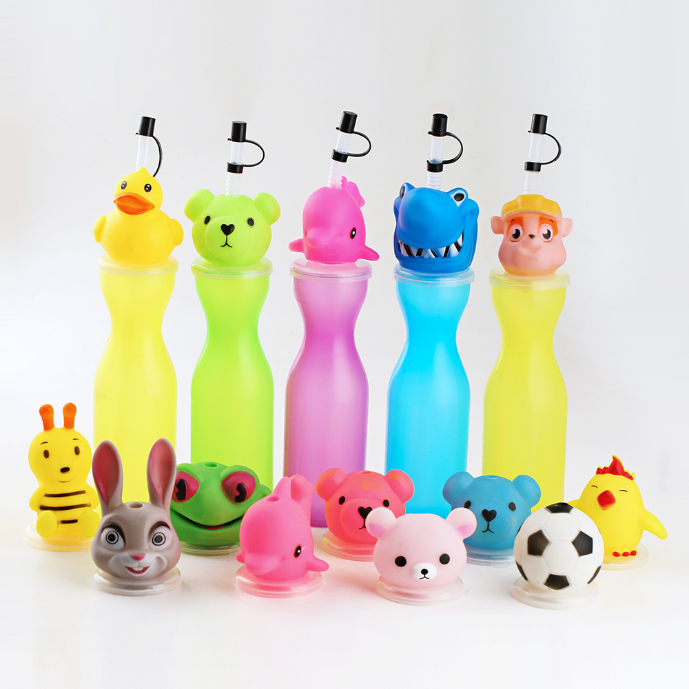 创意一次性磨砂卡通动物吸管杯个性美食节奶茶水果造型动物儿童杯