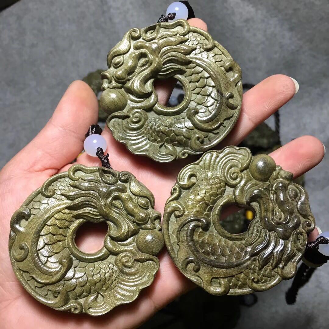 金丝楠阴沉木双面精雕刻鱼化龙挂件项链吊坠 木质工艺品挂件