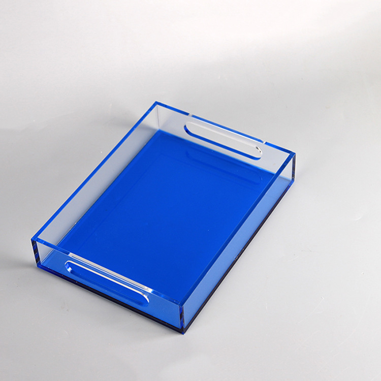 高档亚克力方形托盘 高脚杯 早餐食物托盘塑料托盘带把手酒水收纳