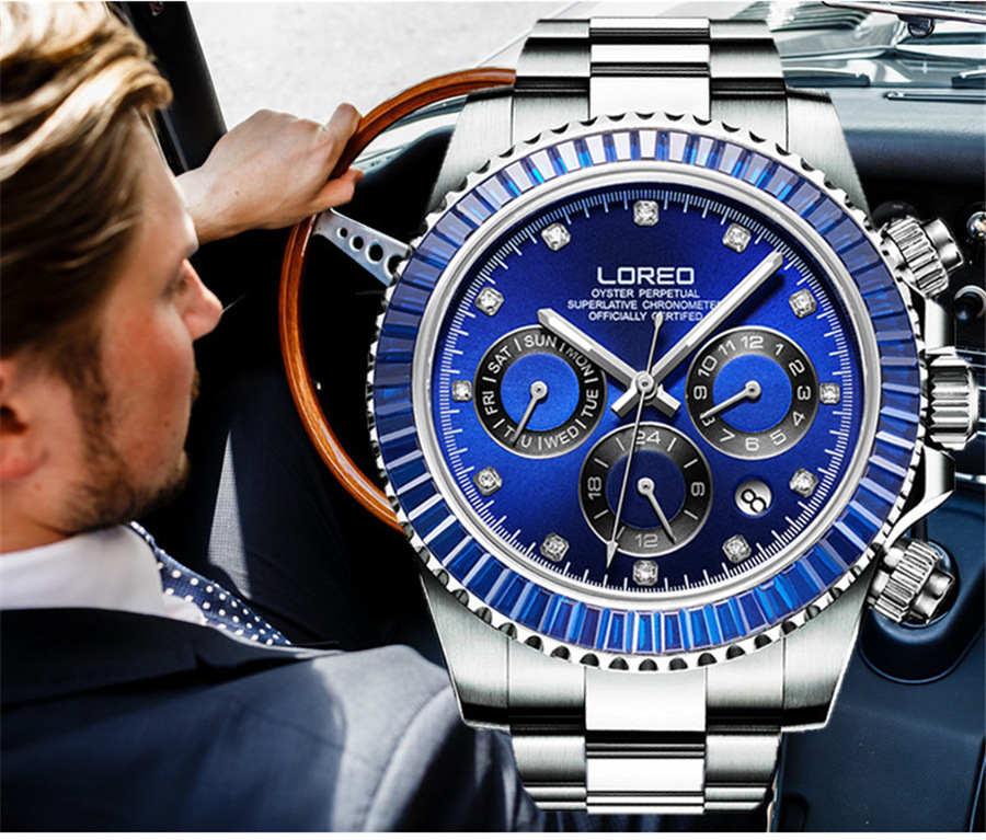 loreo雷力欧2019新款全自动机械表男手表商务精钢带防水夜光腕表