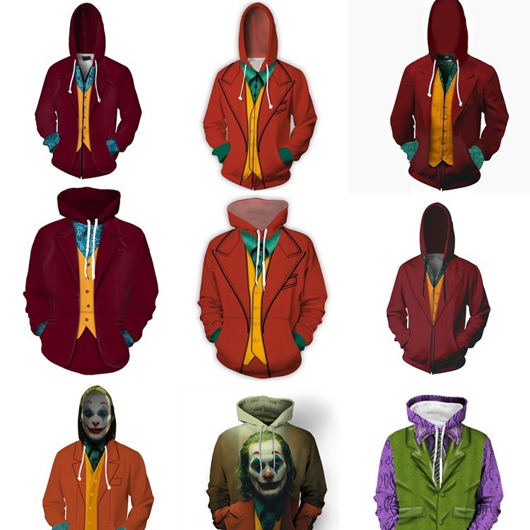 2019电影小丑joker杰克 自杀小队3d印花开衫拉链外套 cosplay动漫