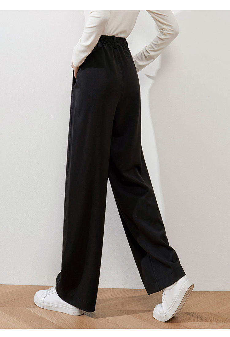 娅丽达女裤黑色休闲裤子女2021春季新款直筒裤垂感宽松拖地长裤