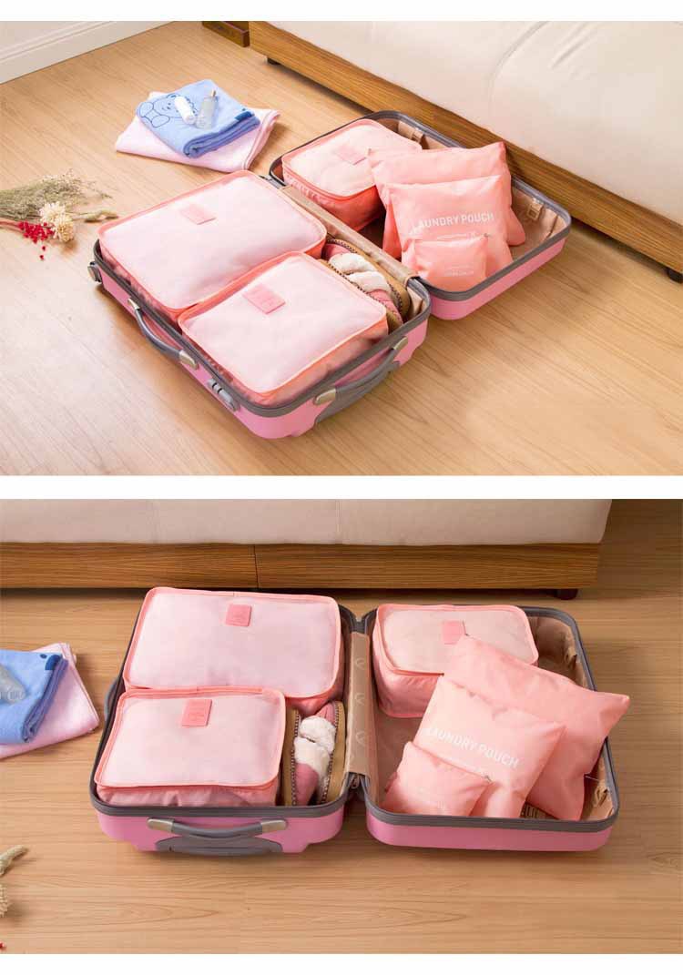 韩版旅行收纳包六件套 衣物内衣整理袋 加厚细网旅游行李箱6件套