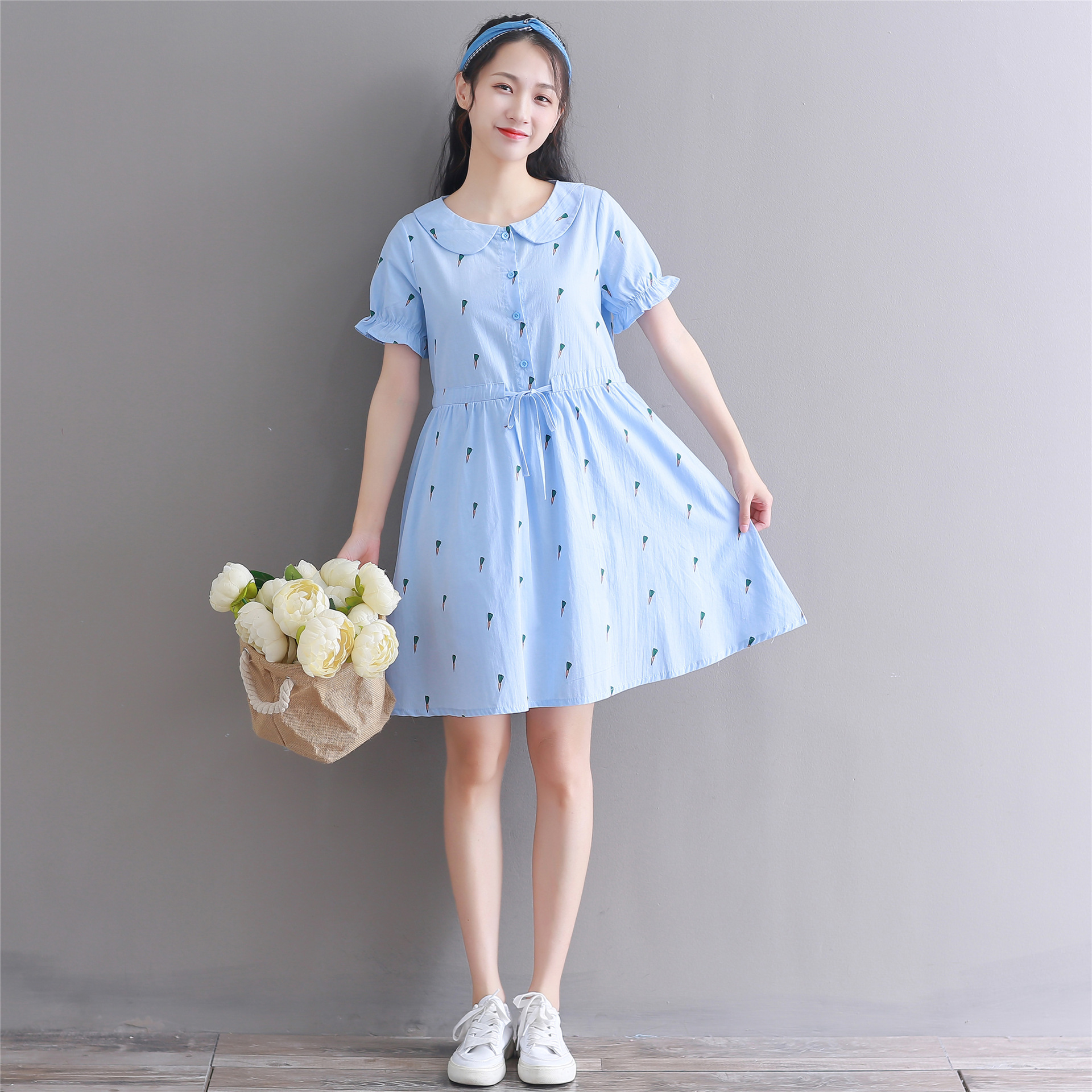 大童胖童连衣裙女童10-15岁 大码宽松夏装胖女孩学生加肥棉麻裙子