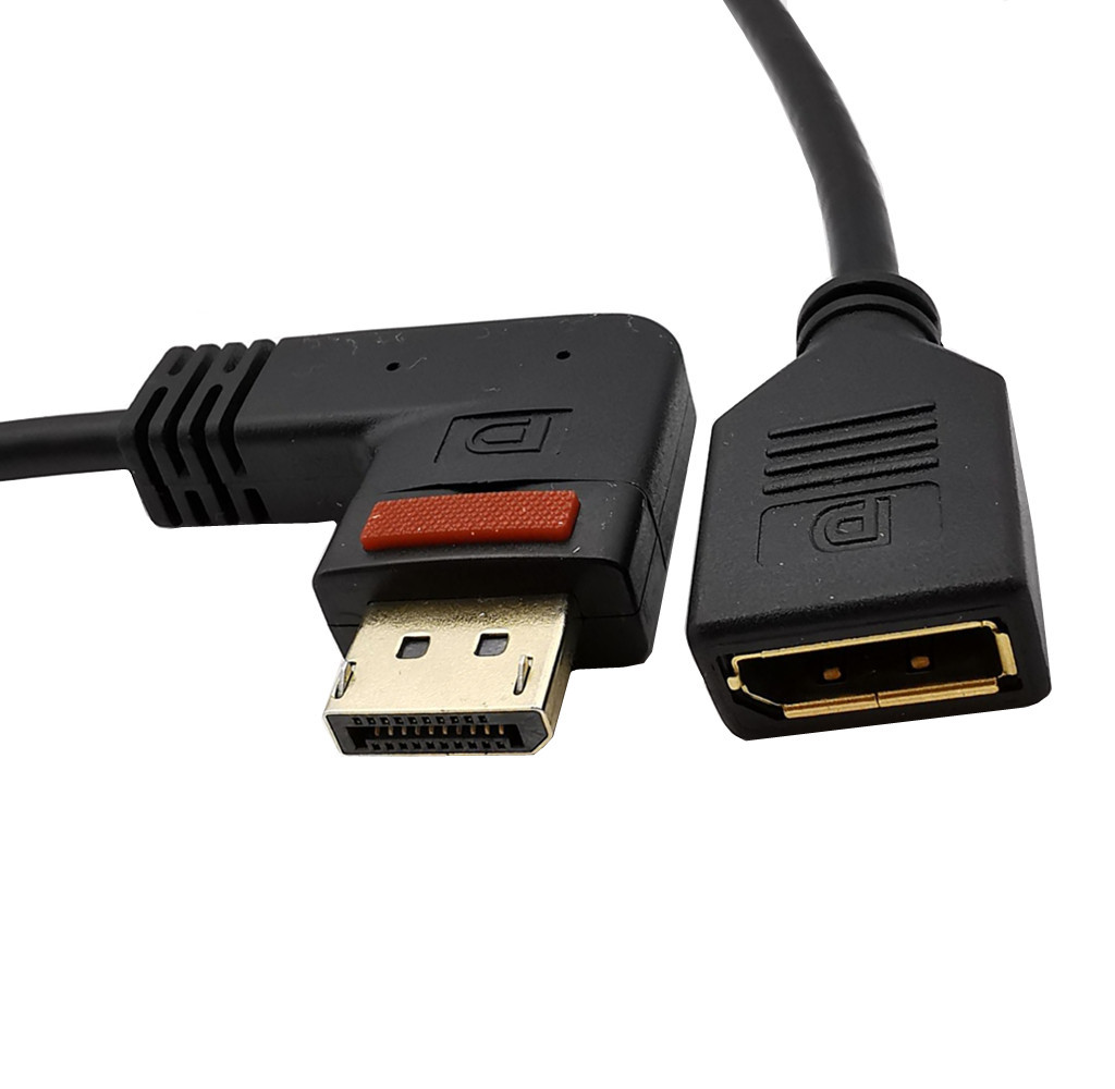 带锁扣镀金90度弯头dp线公对母4k转接线1.2高清displayport延长线