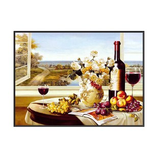 现代简约餐厅装饰画饭厅餐桌墙面背景墙油画横版红酒酒柜单幅墙画