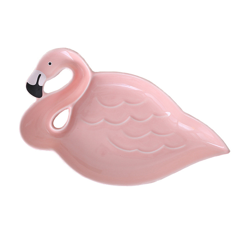 Nordic Ins Pink Flamingo Ceramic Creative Special Plate Small Bowl Breakfast Plate Dessert Bowl Decorative Fruit Plate