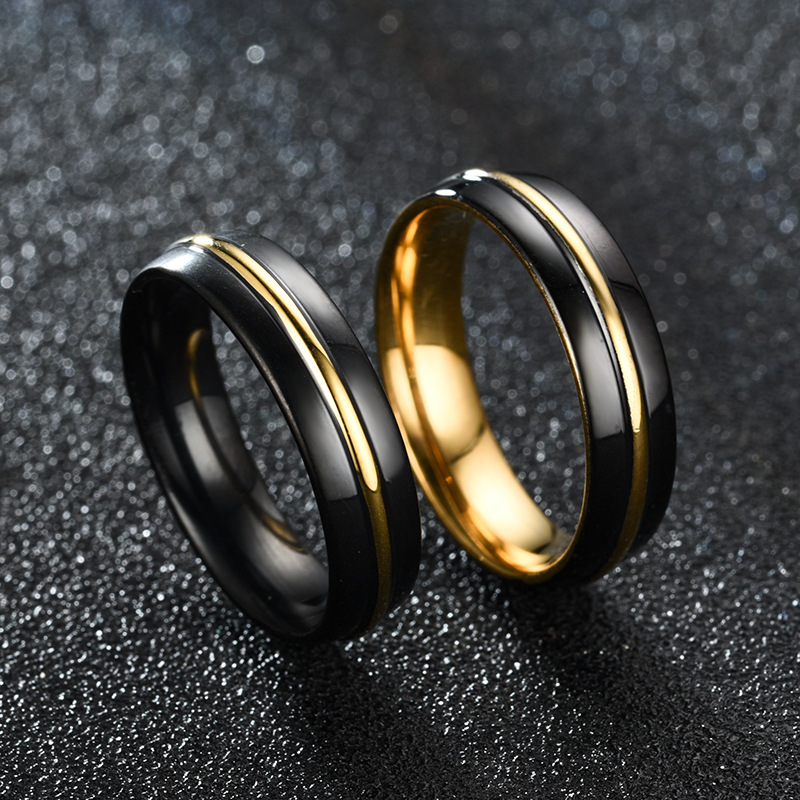 欧美时尚 316l不锈钢戒指 手工拉丝 高端贵族黑间金戒指 厂家直销