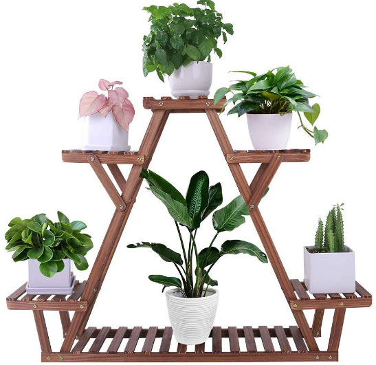 松木植物架三角形6层角植架阳台花园花盆储物架,螺丝带螺母垫圈