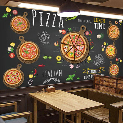 定制披萨墙纸汉堡炸鸡店壁纸西式快餐厅甜品壁画面包背景墙纸墙布
