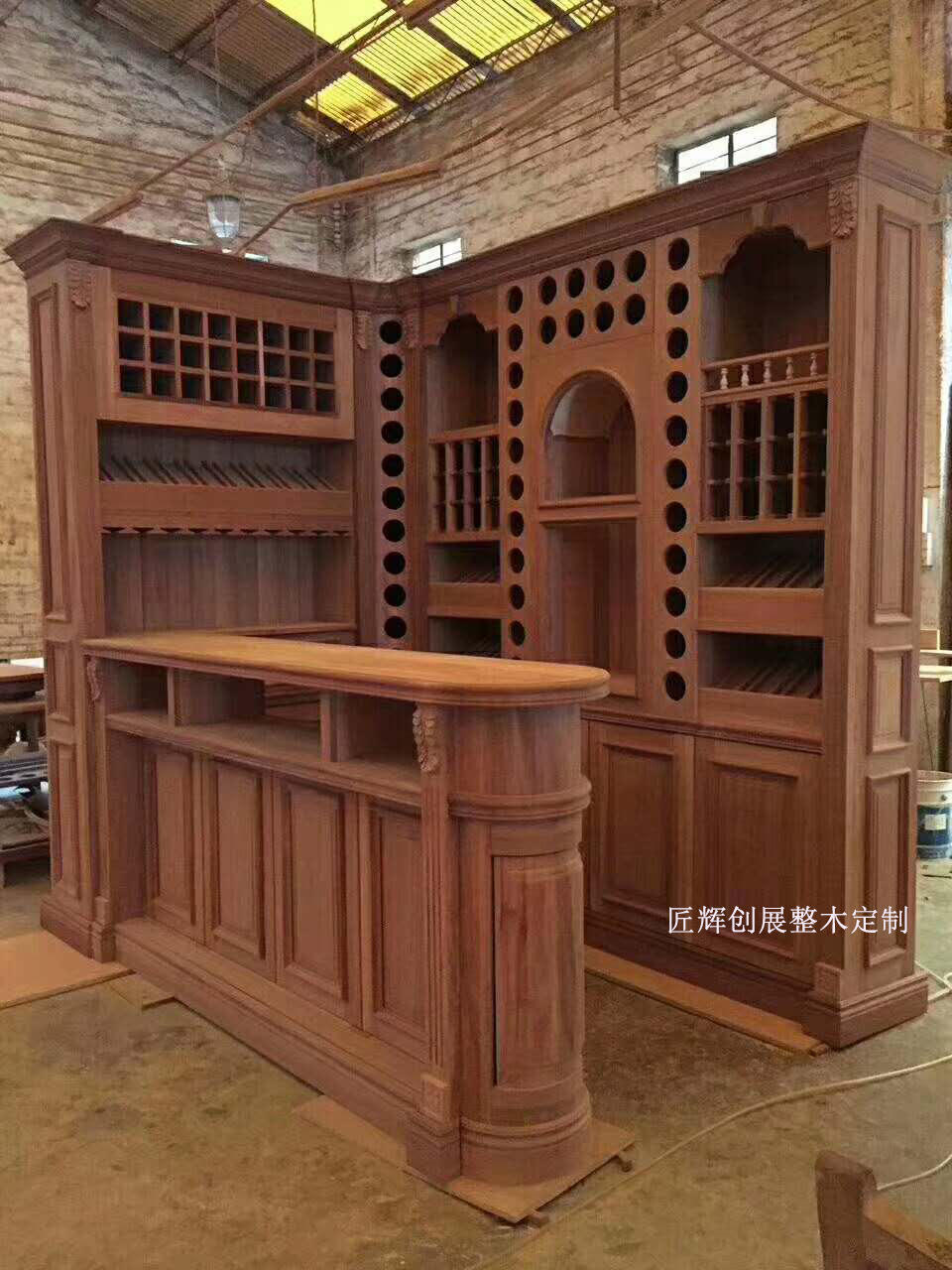 巴西花梨原木酒柜酒窖 欧式  实木作酒吧台转角酒柜