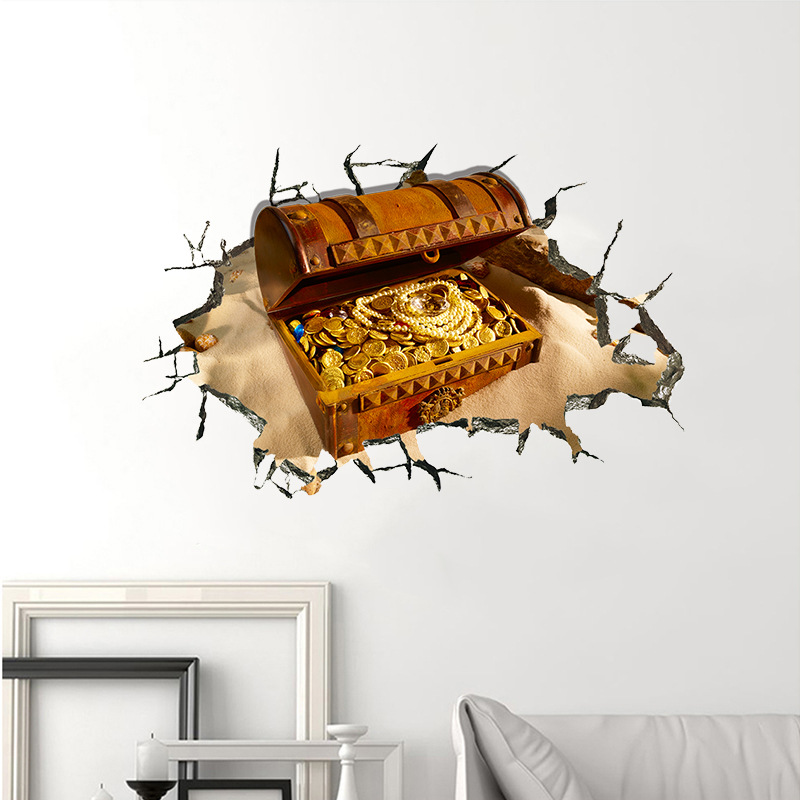 3d破墙立体装饰画 自粘墙贴 沙漠宝藏 个性商场地板贴画 批发定制