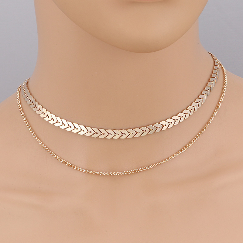 跨境专供 气质时尚鱼骨链新款热卖亮片短款项链