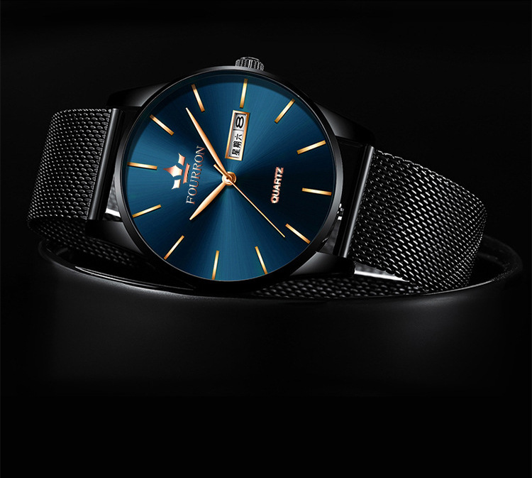 fourron品牌手表男士非机械表 防水日历石英超薄钢带爆款学生热卖