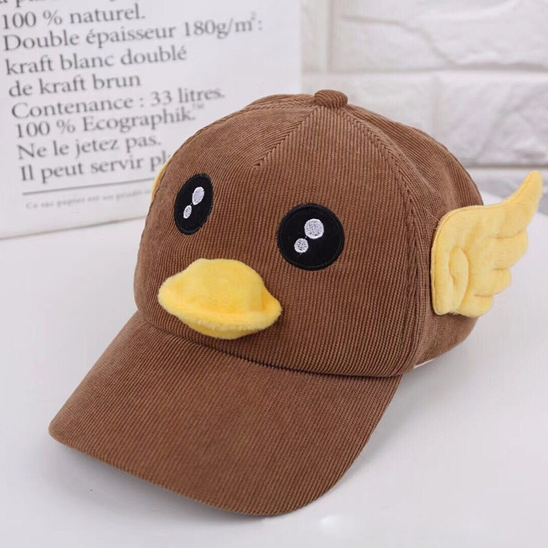 秋冬灯芯绒可爱卡通鸭子儿童棒球帽会叫的帽子幼儿园小朋友鸭舌帽
