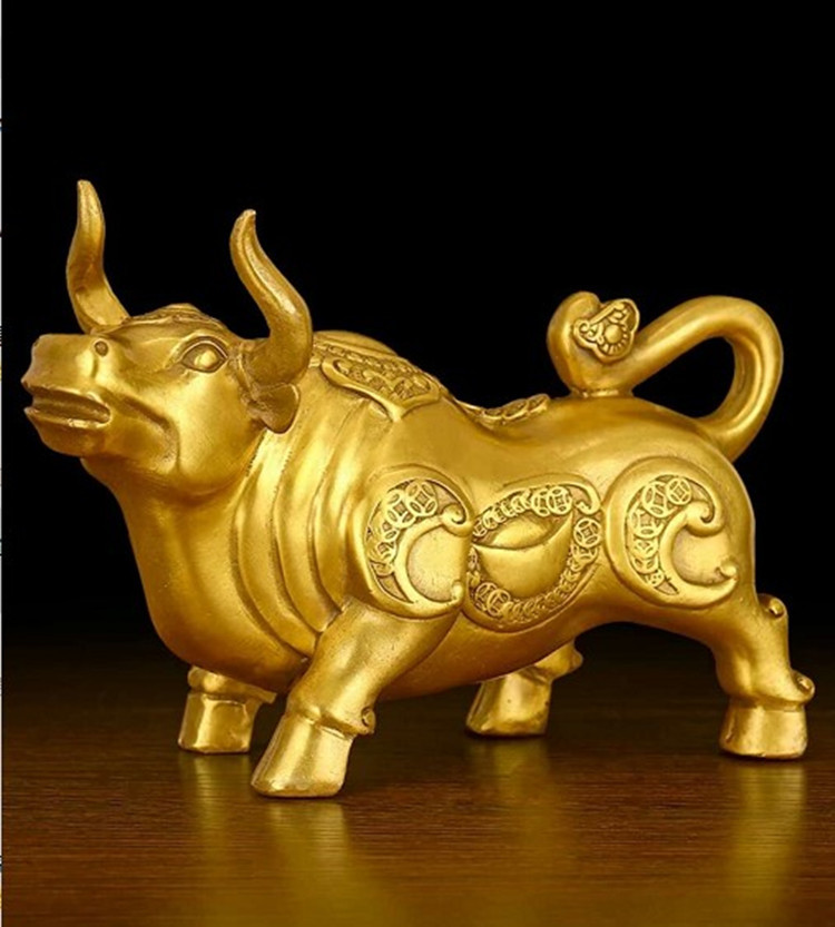 厂家直供铜器仿古纯黄铜金钱财牛 办公桌装饰摆件 十二生肖礼品