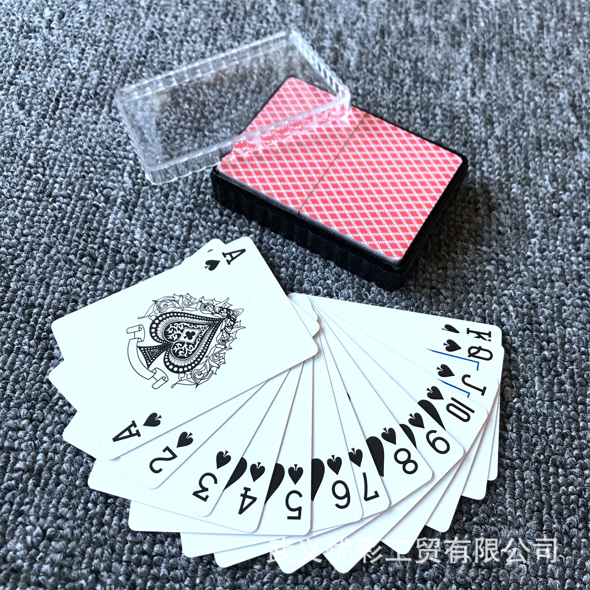 定制批发 ps塑料盒透明盖黑色底单副装宽牌扑克牌 外贸出口纸牌