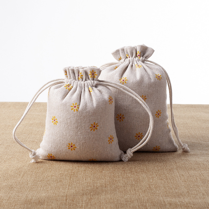 圣诞礼品印花袋 手工棉麻布袋束口抽绳茶叶礼品包装袋锦囊