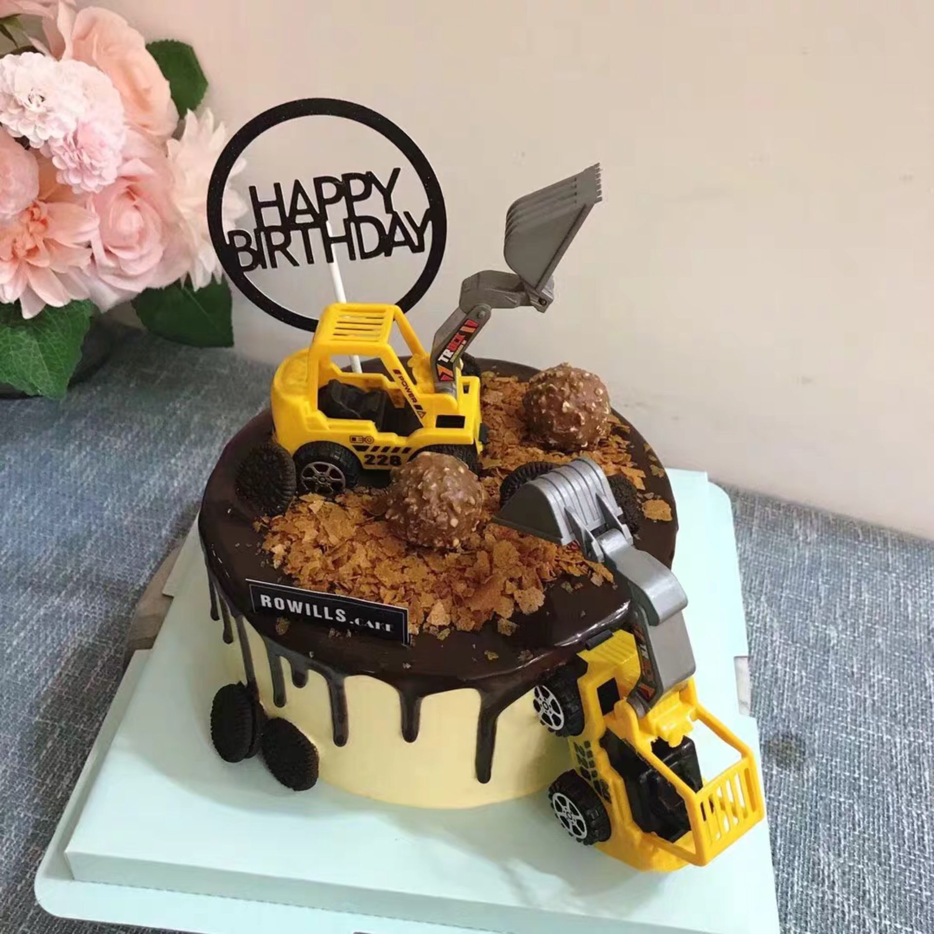 工程车6件套蛋糕装饰摆件拖拉机挖土车宝宝男孩生日烘培派对玩具