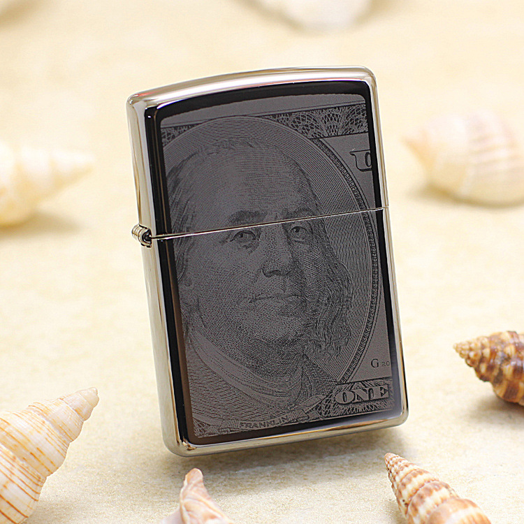 zippo打火机黑冰美元标志人头像49025