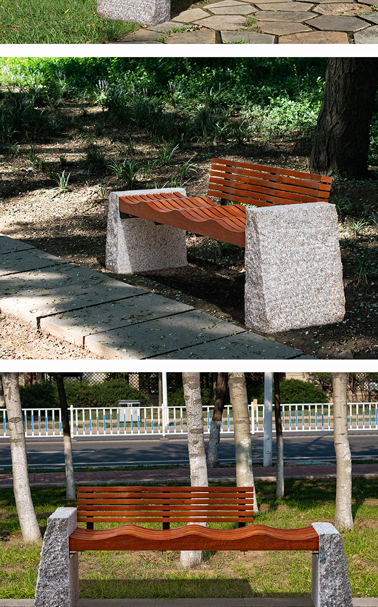 石材户外公园椅室外实木靠背长椅子景区石头坐凳成品景区休息座椅