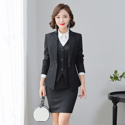 2019秋装时尚修身气质长袖西装套装女装纯色ol职业装女酒店工作服
