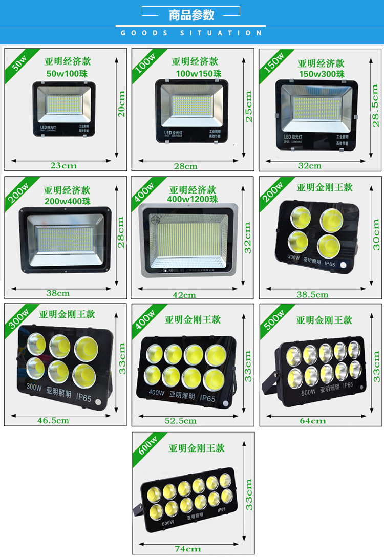 厂家直销亚明led投光灯50w100w200w400wled泛光灯大功率方形户外